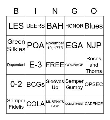 Marine Corps Bingo Card