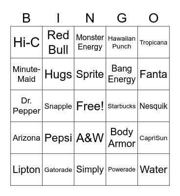 Drinks Bingo Card