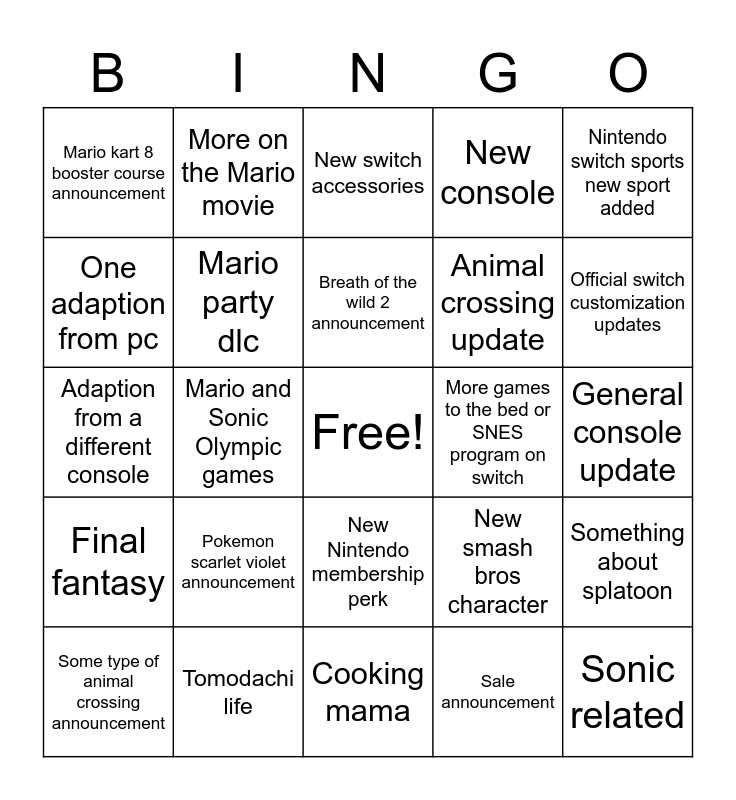 Reecee🎄 on X: My Bingo Card for the September 2022 Nintendo Direct   / X