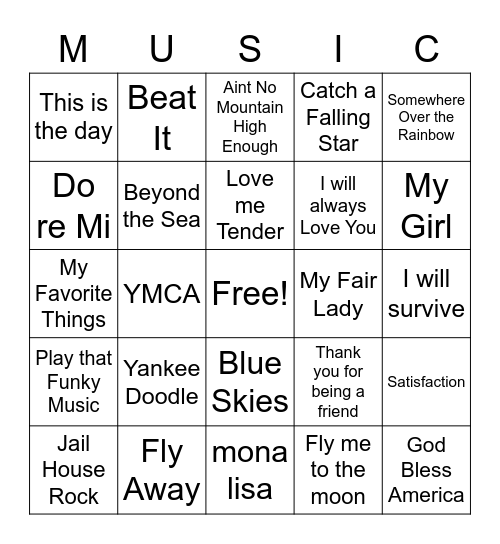 ALF Class 17/18 Music Bingo Card