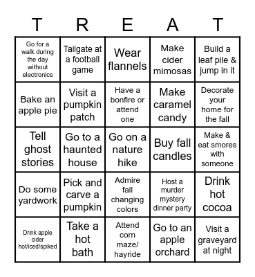 Fall Activities Bingo Card