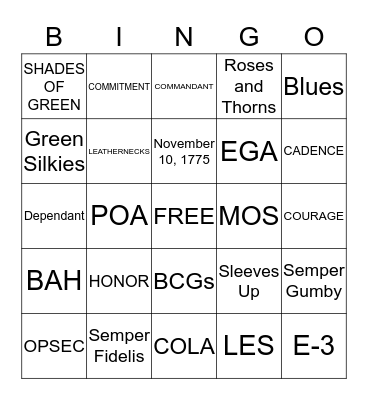 Marine Corps Bingo Card