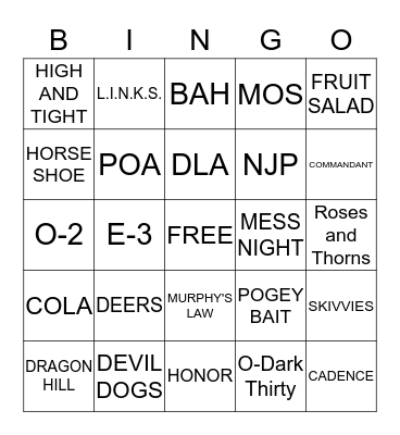 Marine Corps Bingo Card