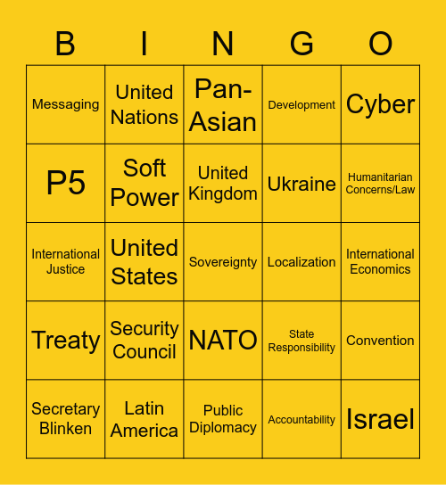Global Governance Bingo Card