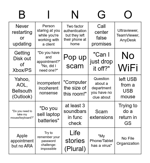 GeekSquad Bingo Card