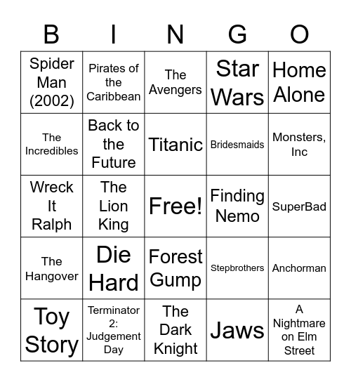 Movie Bingo Card