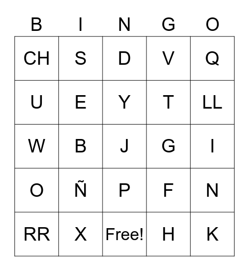EL ALFABETO Bingo Card