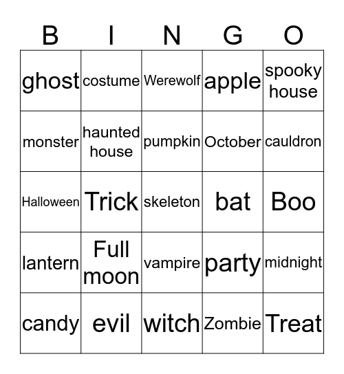 Halloween Bingo Card