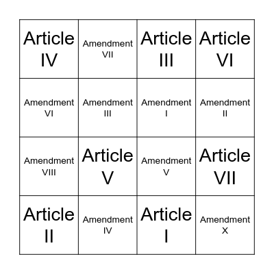 Constitution Day Bingo Card
