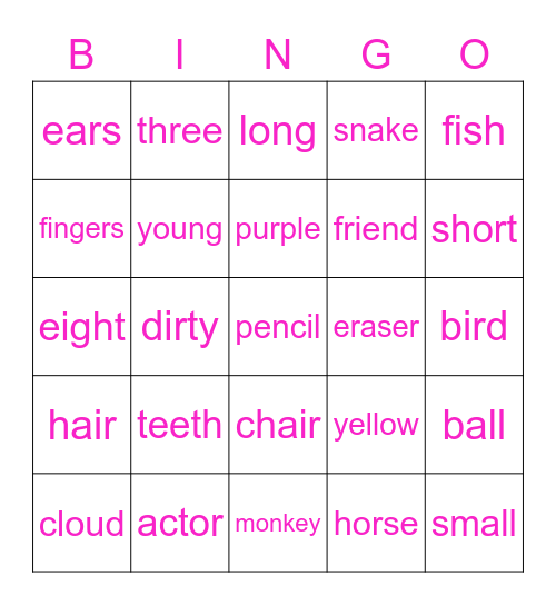 words Bingo Card