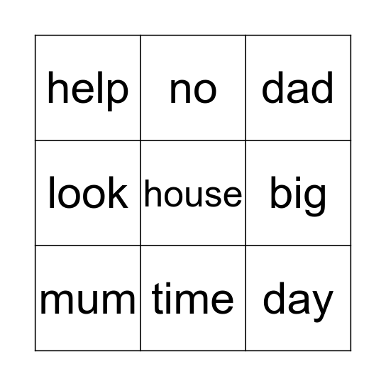 Word Bingo  Bingo Card