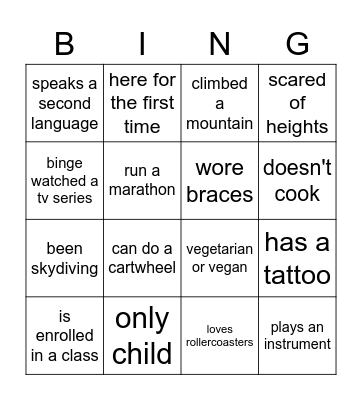 Getting to Know You Bingo Card