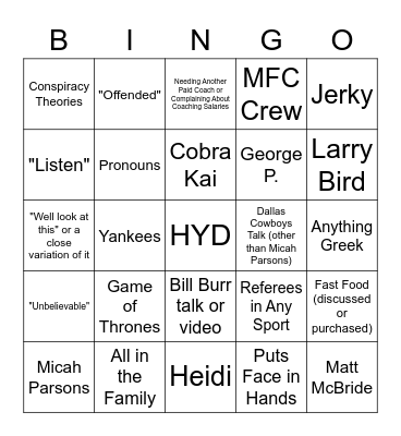 Pitingo Bingo Card