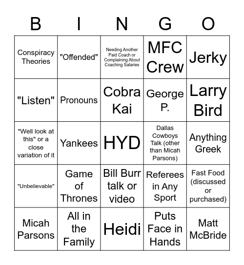 Pitingo Bingo Card