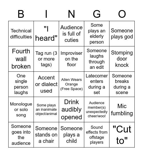 Comedy Show Bingo Card