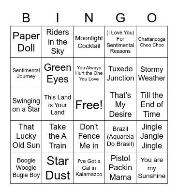 Songs of the 40s Bingo Card