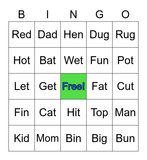 CVC Word Bingo Card