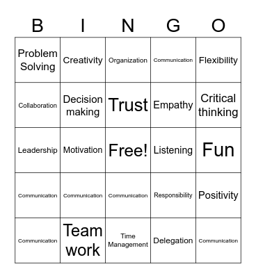 Team Building Skills Bingo Card