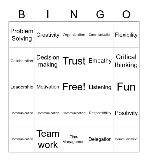 Team Building Skills Bingo Card