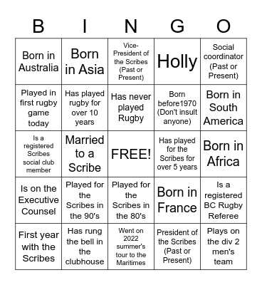 SCRIBES BINGO Card