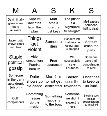 Masquerade Mission Time Bingo Card