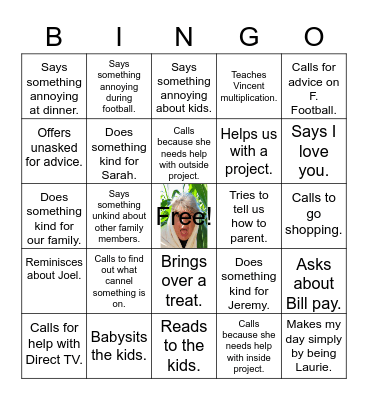 Mom, Laurie, Gma Bingo Card