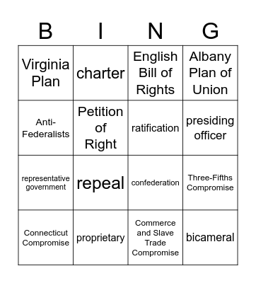 Chapter 2 Vocabulary Bingo Card