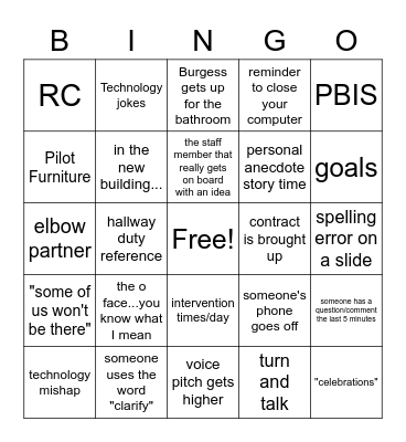 Meeting Time Bingo Card