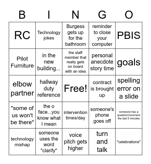 Meeting Time Bingo Card