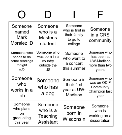 ODIF Bingo Card