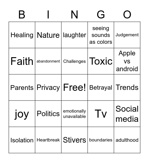 Writing Prompt Bingo Card