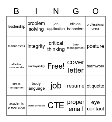 Employability skills Bingo Card