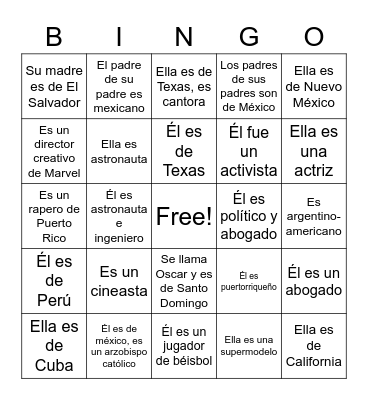 El mes de la hispanidad Bingo Card
