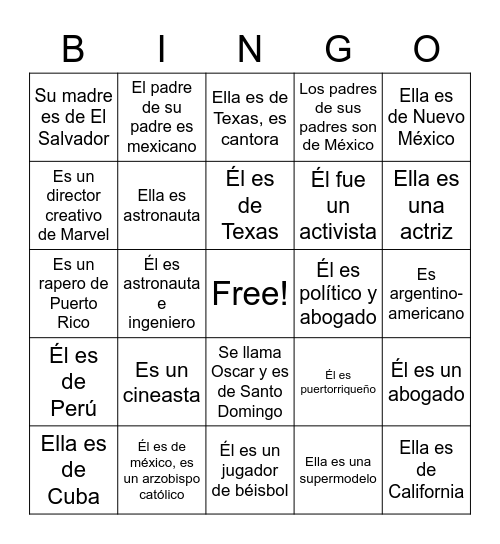El mes de la hispanidad Bingo Card