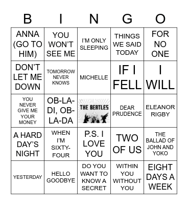 Beatles Songs Bingo Card