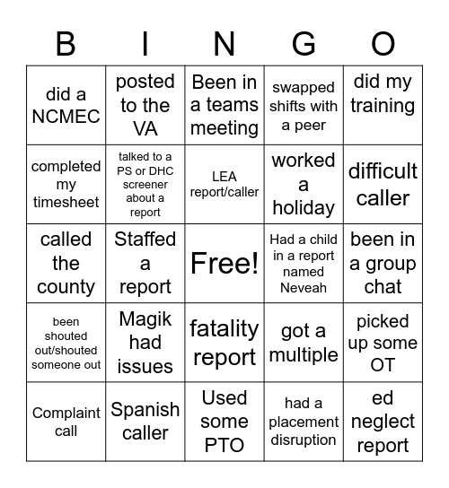 Hotline Bingo Card