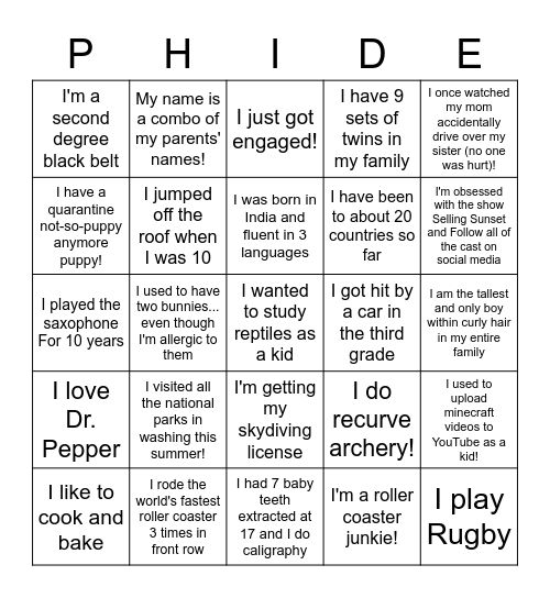 Meet PhiDE :) Bingo Card