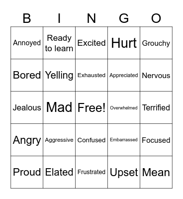 Zones of Emotions! Bingo Card
