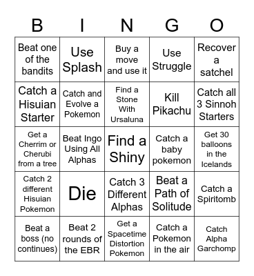 Pokemon Bingo Card