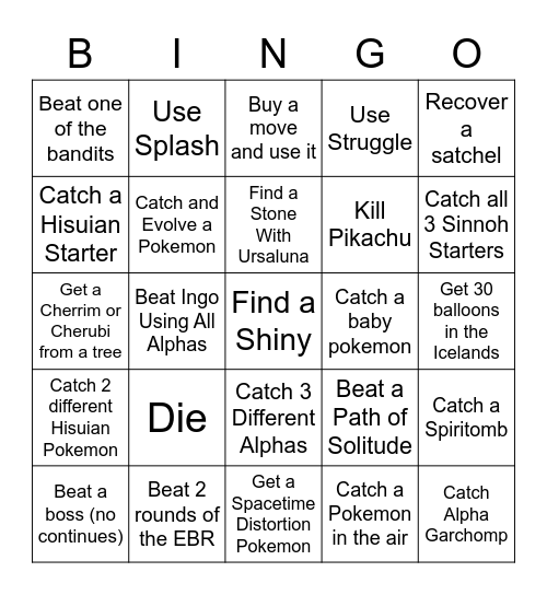 Pokemon Bingo Card