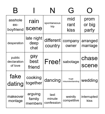 Bad Movie Bingo Card