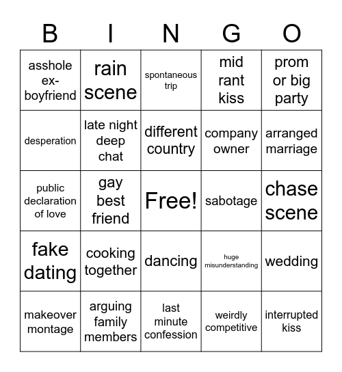 Bad Movie Bingo Card