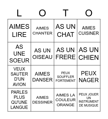 GETTING TO KNOW YOU LOTO Bingo Card