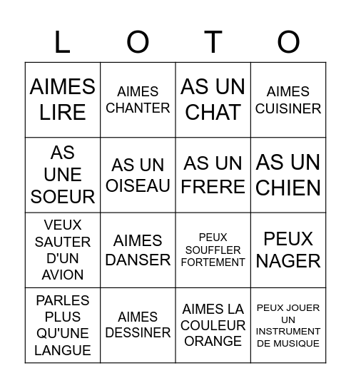GETTING TO KNOW YOU LOTO Bingo Card