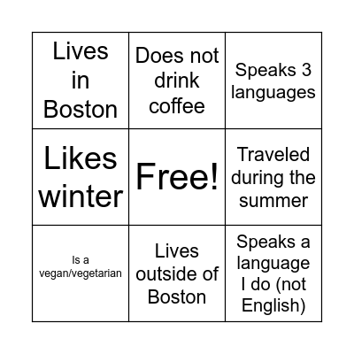 I Know Someone Who… Bingo Card