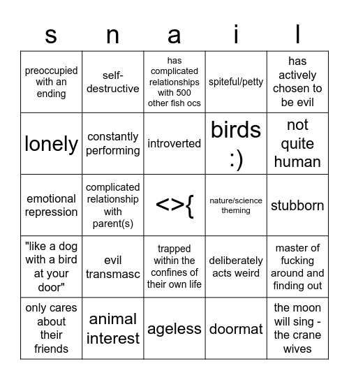 fish oc bingo Card