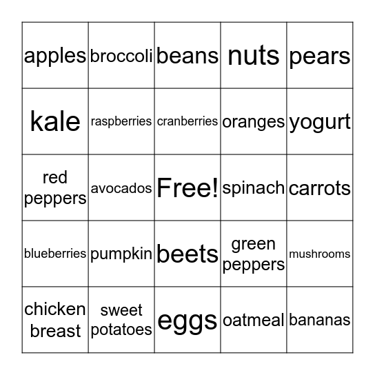 Super Foods Bingo Card