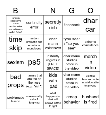 Dhar Mann Bingo CUSTOM Bingo Card