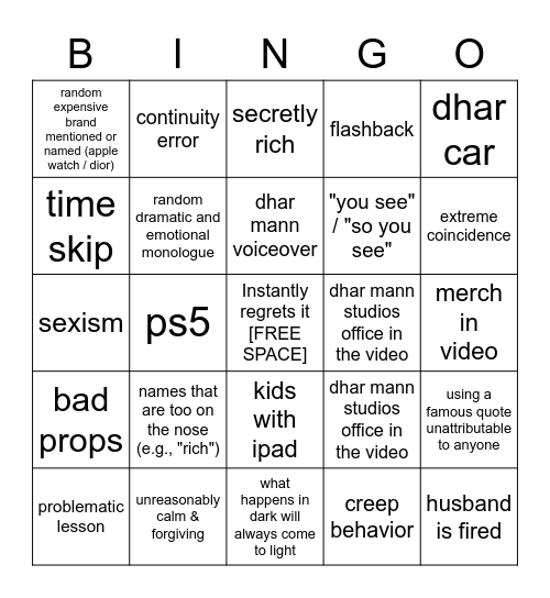 Dhar Mann Bingo CUSTOM Bingo Card