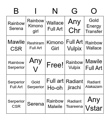 Arcana Bingo Card